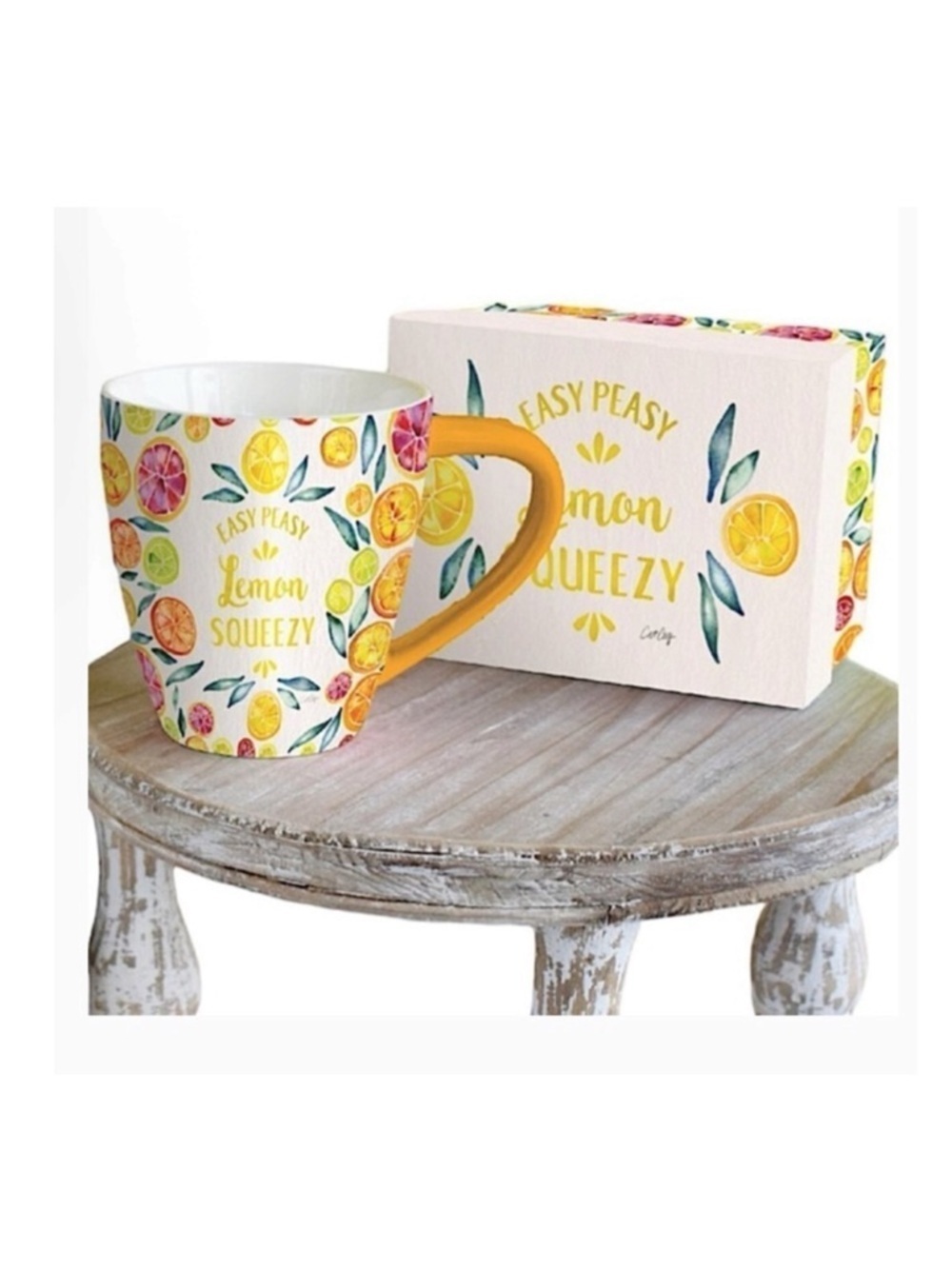 Lang Cat Coq Gift Mug with Reusable Gift Box Lemon Theme Floral Large 17 OZ